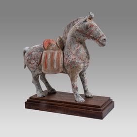 Ancient China Han Dynasty Pottery Horse With Separate Saddle c.206 BC-220 AD.