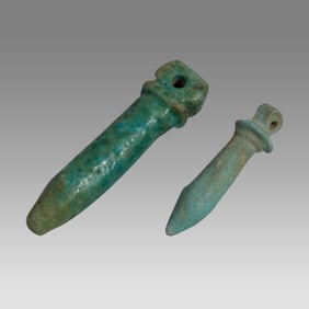 Lot of 2 Ancient Egyptian Faience Papyrus Amulets LATE PERIOD CIRCA 664-332 B.C.