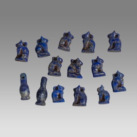 Lot of 14 Ancient Egyptian Lapis Lazuli Amulets LATE PERIOD CIRCA 664-30 B.C.