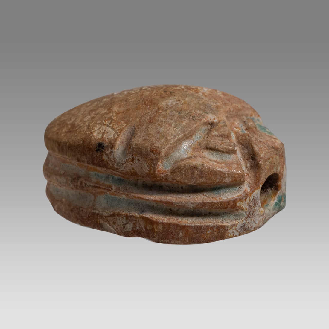 Ancient Egyptian Steatite stone Scarab c.1500-1100 BCE.: Ancient Egyptian Steatite stone Scarab c.1500-1100 BCE. Size 15 x 11 mm. Glazed steatite scarab New Kingdom with stealized beatle back. Provenance: Private collection, bought in Grays Market, previous