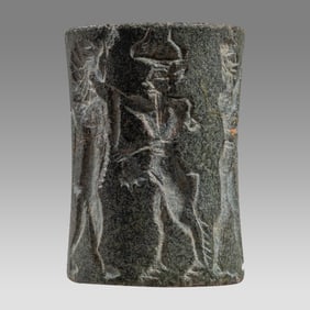 Mesopotamian Large Stone Cylinder Seal with Presentation Scene.