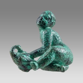 Roman, Bronze Seated Child Holding Swan Possibly Ancient c.2nd-4th century AD.