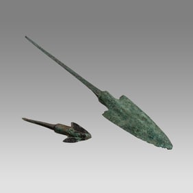 Lot of 2 Ancient Luristan Bronze Spear Points c.1000 BC.