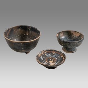 Ancient Greek Magna Graceia Blackware Pottery Bowls c.4th century BC.(3)