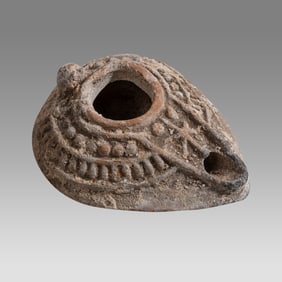 Ancient Byzantine Terracotta Oil Lamp with Cross c.6th century AD.