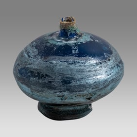 Islamic Blue Glass Footed Bottle.