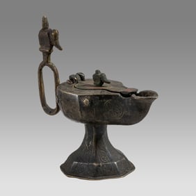 Islamic Seljuk Bronze Oil Lamp.