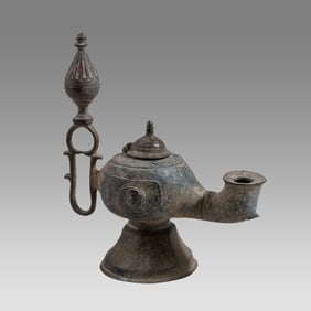 Islamic Seljuk Large Bronze Oil Lamp.