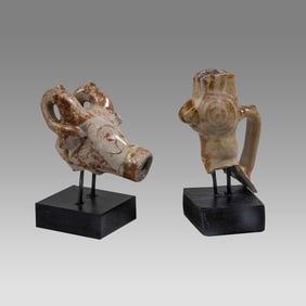 Lot of 2 Islamic Luster Ware Ceramic Ewer Neck with Animal head.