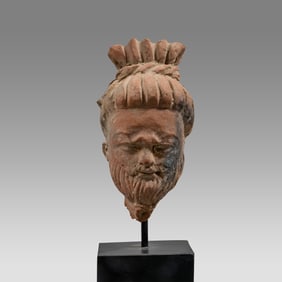 Ancient Kushano Greek Pottery Head Of Bearded Man c.2nd century BC. 1st century AD.