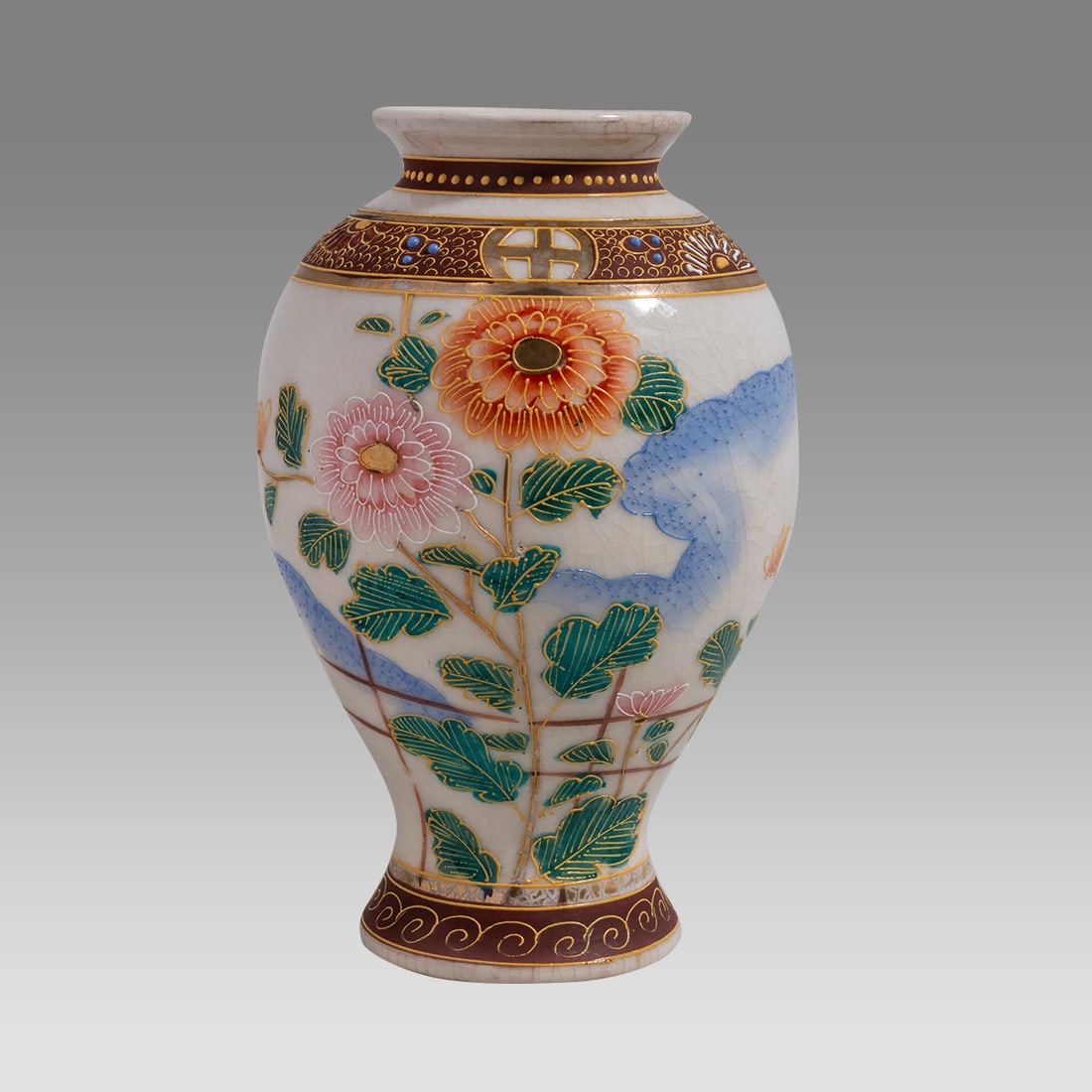 Japanese, Satsuma Ceramic Vase, signed. (1 of 3)