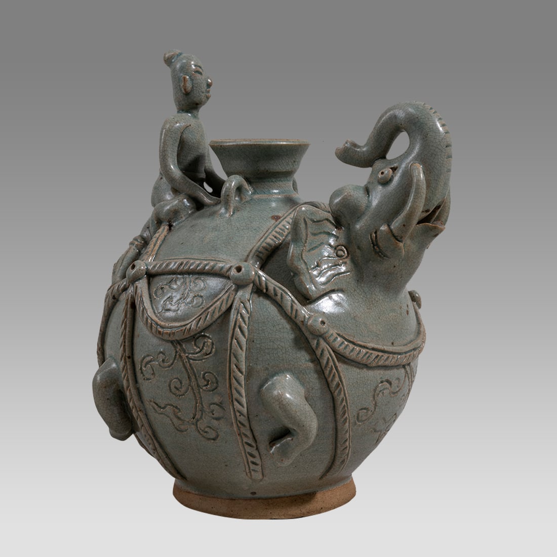 Southeast Asian Stoneware Kendi Elephant Form Vessel with Rider. (1 of 3)