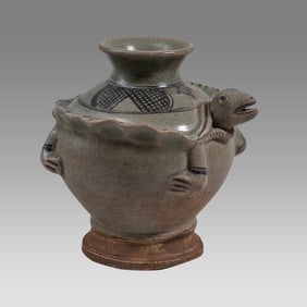 Southeast Asian Stoneware Frog Form Vessel.
