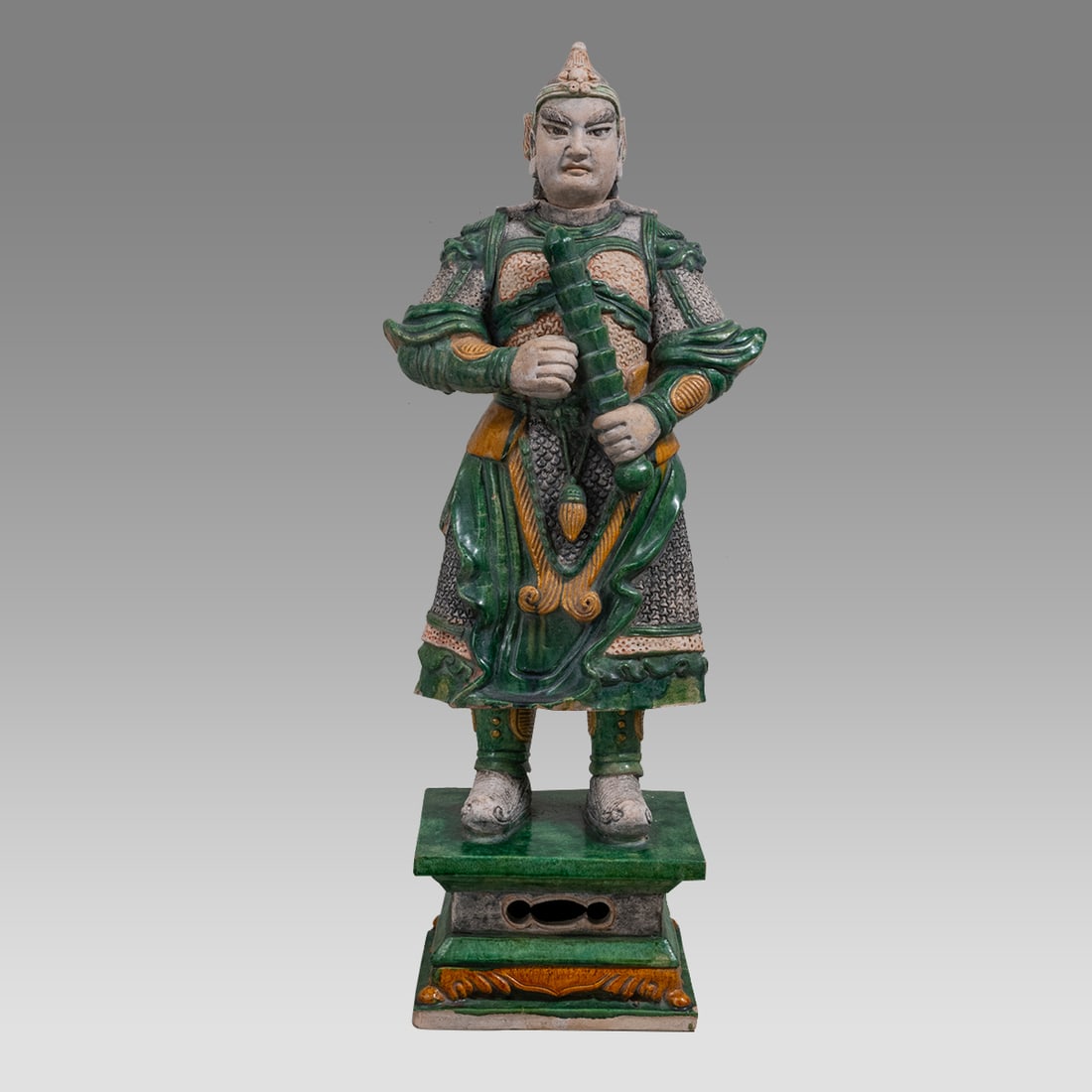 Chinese, Ming Dynasty Large Terracotta Figure of Warrior. (1 of 3)