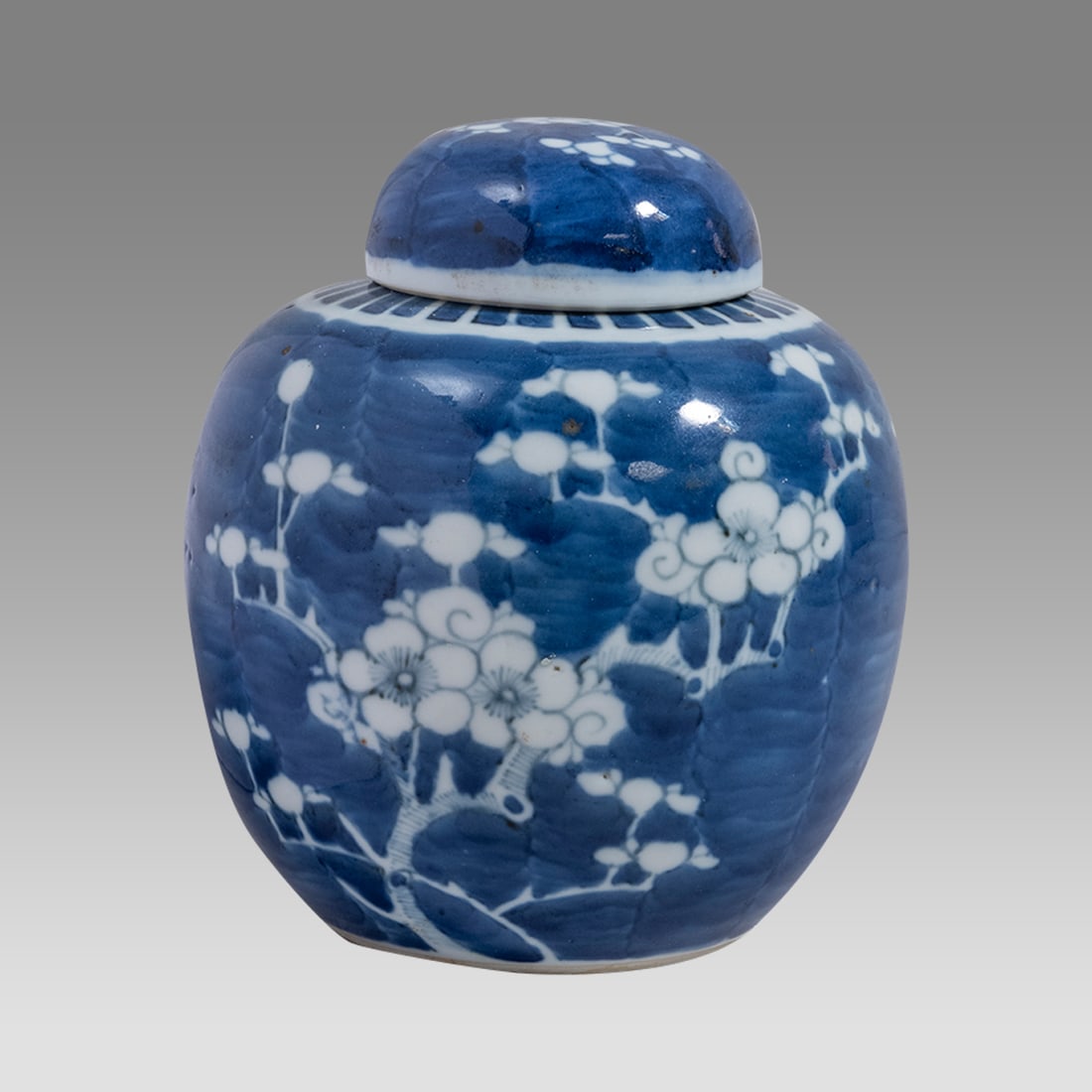 Chinese, Vintage Blue and White Porcelain Jar with Lid.: Chinese, Vintage Blue and White Porcelain Jar with Lid. Size 5 5/8 inches high. From Paul Rondo USA Collection.