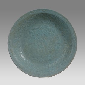 Chinese Porcelain Plate, Song Dynasty? Decorated with Birds and Floral design.
