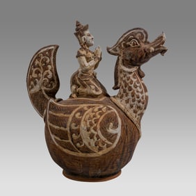 Thai, Large Ceramic Bird Vessel with Rider.