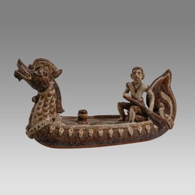 Thai, Large Ceramic Dragon Boat with Sailor.