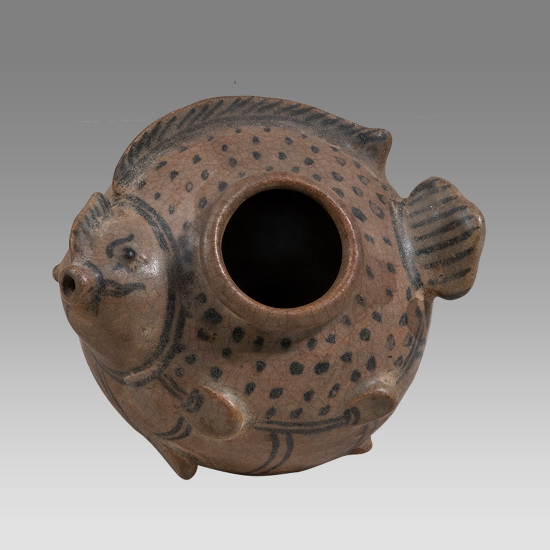 Thai, Ceramic Fish Form Vessel. (1 of 3)