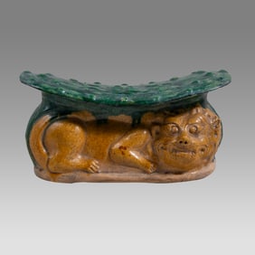 Chinese, Ming Dynasty Ceramic Pillow with Lion.