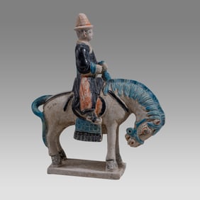 Chinese, Ming Dynasty Glazed Pottery Horse and Rider.