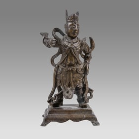 Chinese, Ming Dynasty Bronze Figure Of Warrior, depicting a Guardian King.