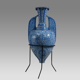 Late 19th century Alhambra Spain Ceramic Urn With Arabic.
