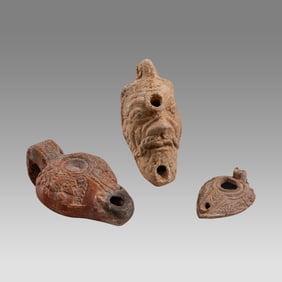 Lot of 3 Ancient Holy Land Roman Terracotta Oil Lamps c.1st-2nd century AD.