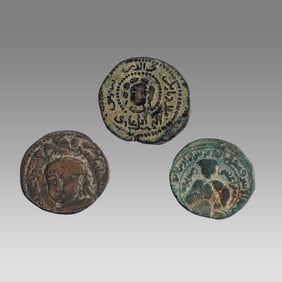 Lot of 3 Ancient Islamic Artuqid Bronze Coins c.10th century AD.