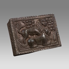 19th century Nepal Silver Box With Lions.