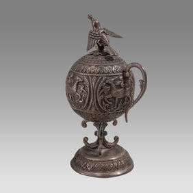 Antique Indian Silver Rose Water Footed Vessel.