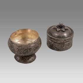 Lot of 2 Antique Indian Silver box, cup.