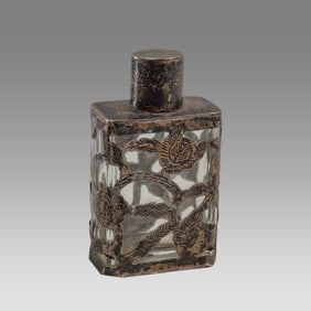 Antique Small Silver overlay Glass Bottle.