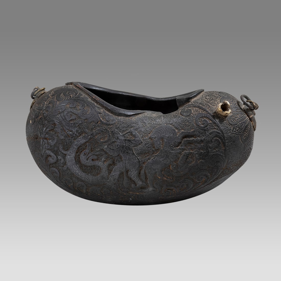 20th century Islamic Syrian Wood Kashkul With Arabic Calligraphy. (1 of 2)