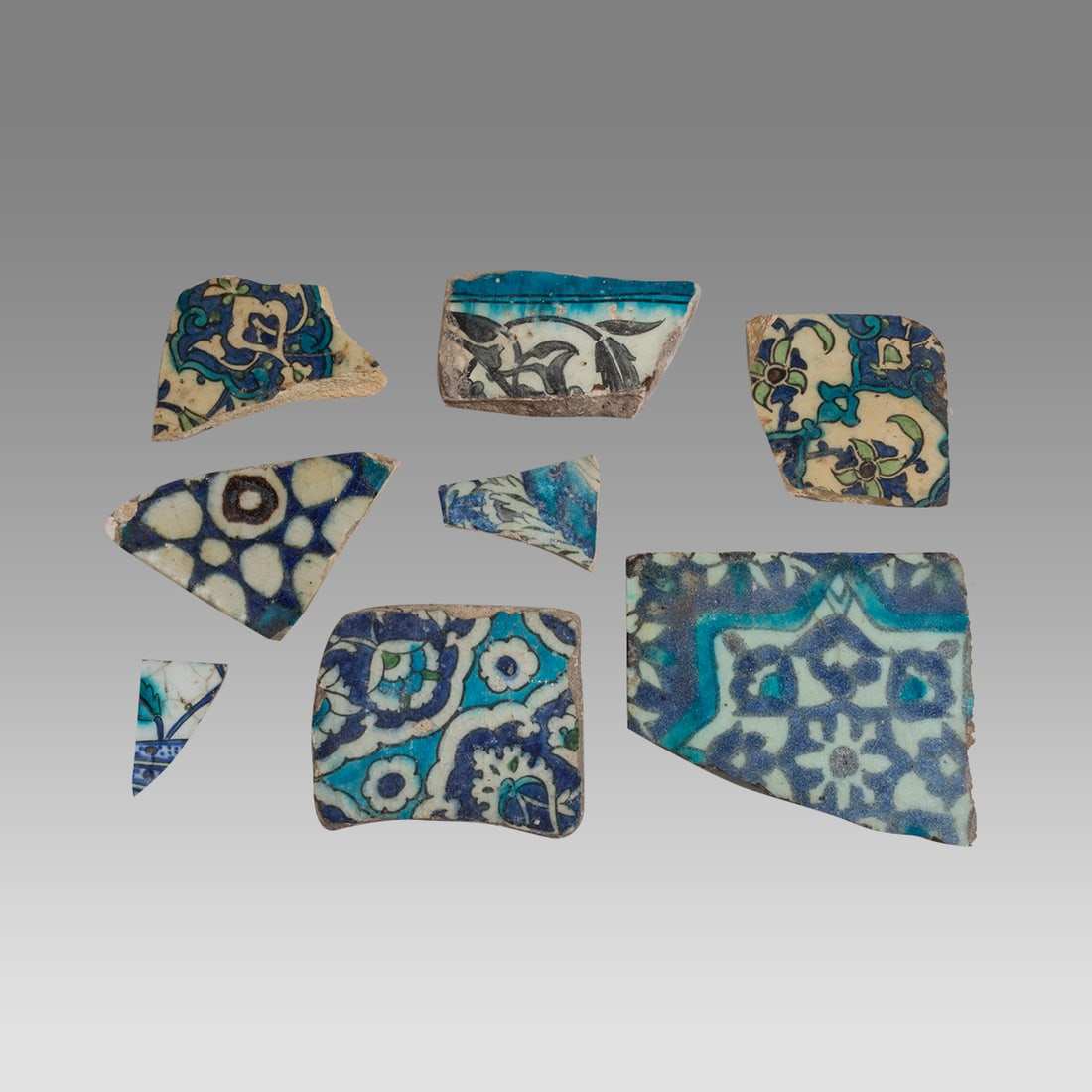 Lot of 8, 17th century Ottoman, Syrian Ceramic Tiles Fragments. (1 of 2)