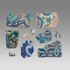 Lot of 10, 17th century Ottoman, Syrian Ceramic Tiles Fragments.