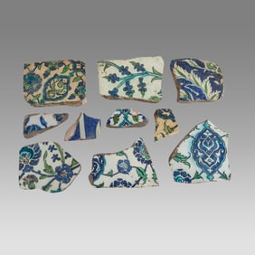 Lot of 10, 17th century Ottoman, Syrian Ceramic Tiles Fragments.
