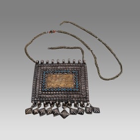 Middle Eastern, Tribal Silver Large Pendant with chain.