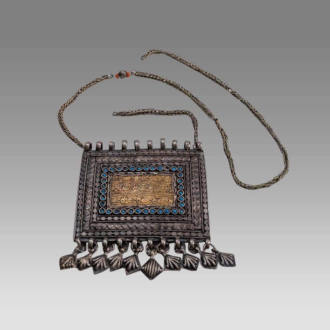 Middle Eastern, Tribal Silver Large Pendant with chain. (1 of 1)
