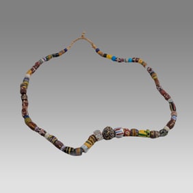 African Mosaic Glass Trade Beads Necklace.