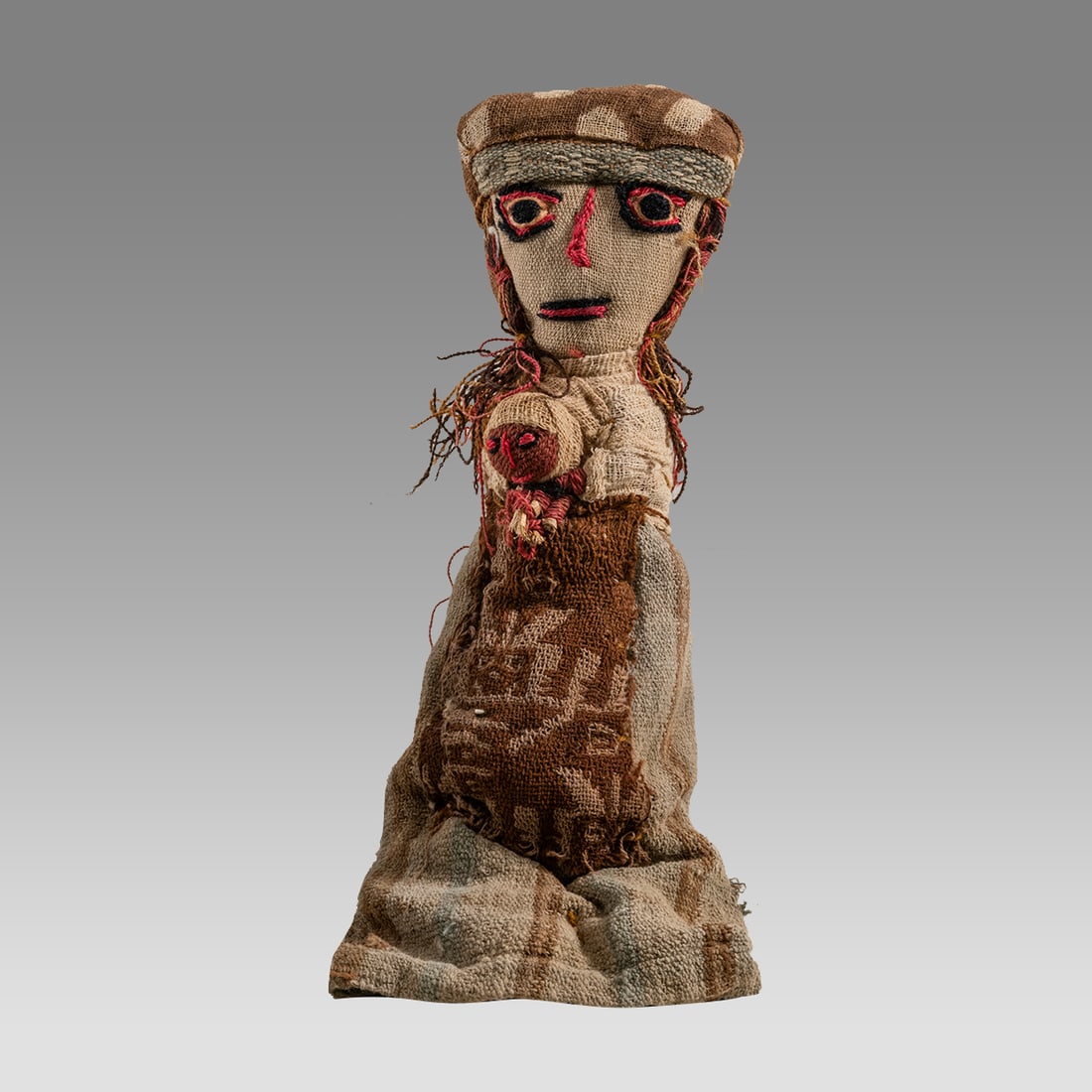 Chancay textile doll 20th century manufacture from ancient cloth. Cloth is 900-1300 A.D. (1 of 3)