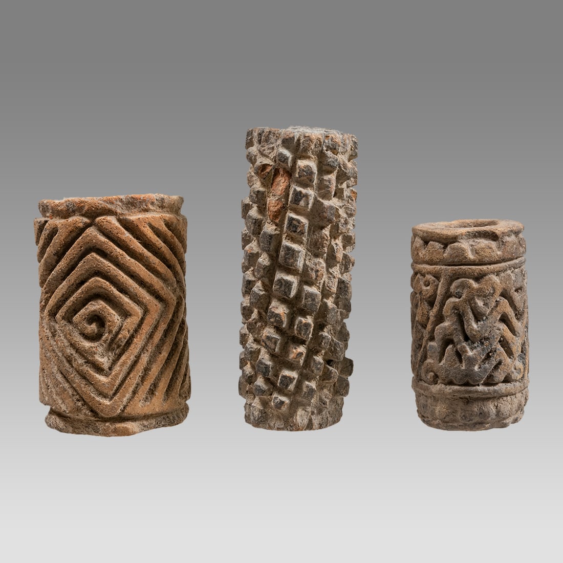 Lot of 3 Ancient Ecuadorian Pottery Roller Seals. (1 of 3)