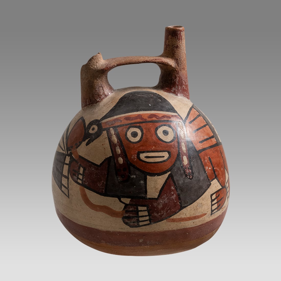 Nazca Polychrome Pottery Stirrup Spout Vessel, possibly 400 AD?. (1 of 3)