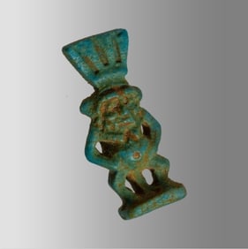 Ancient EGYPTIAN Faience Bes Amulet Late Dynastic Period. 664-332 BCE.