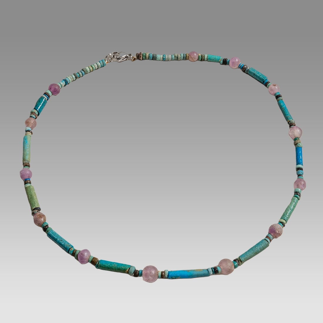 Ancient Egyptian Faience, Necklace c.300-50 BC.: Ancient Egyptian Faience, Necklace c.300-50 BC. Size 17 1/2 inches length. Great Looking single strand Faience Bead necklace, mixed with later period stone beads. wearable. Provenance: Ex Secret Eyes