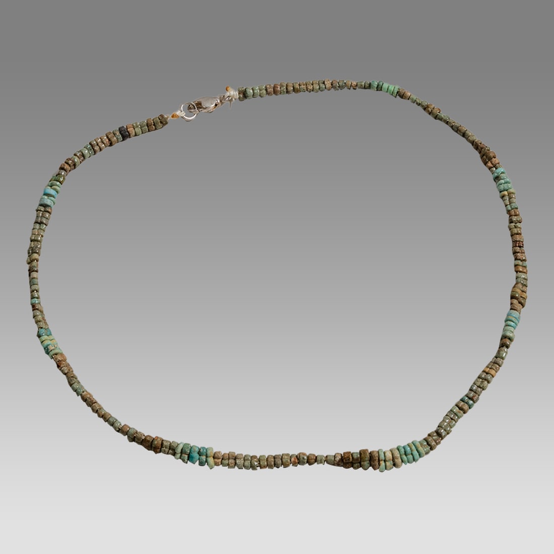Ancient Egyptian Faience, Necklace c.300-50 BC.: Ancient Egyptian Faience, Necklace c.300-50 BC. Size 18 1/4 inches length. Great Looking single strand Faience Bead necklace. wearable. Provenance: Ex Secret Eyes Gallery New York 1970's-1980's
