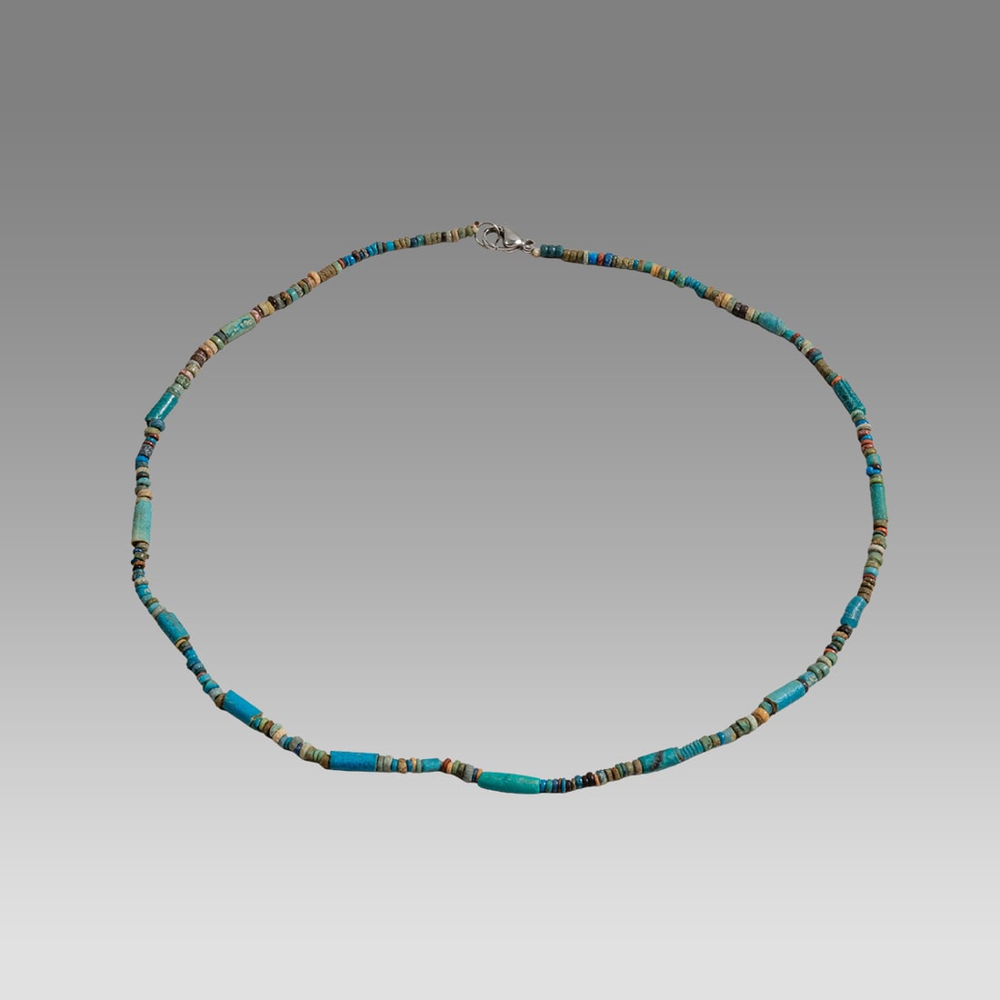 Ancient Egyptian Faience, Necklace c.300-50 BC.: Ancient Egyptian Faience, Necklace c.300-50 BC. Size 18 3/4 inches length. Great Looking single strand Faience Bead necklace. wearable. Provenance: Ex Secret Eyes Gallery New York 1970's-1980's