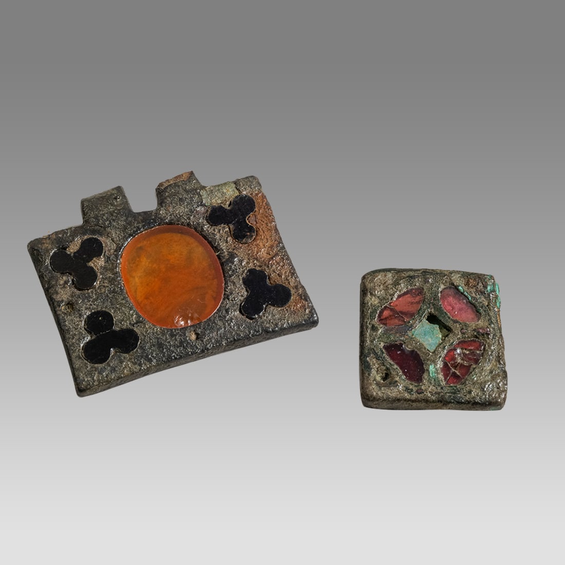 Lot of 2 Antique Islamic Middle Eastern Metal with Glass Inset Pendants. (1 of 1)