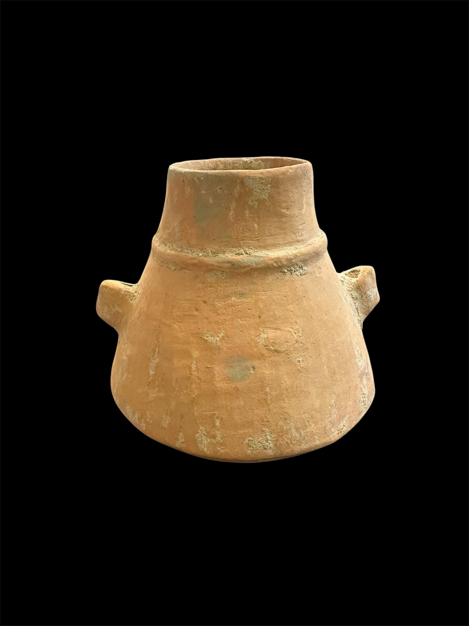 Ancient Mesopotamian Terracotta Vessel c.600 BC.: Ancient Mesopotamian Terracotta Vessel c.600 BC. Size 3 7/8 inches high, 3 1/2 inches wide. Red terracotta vessel with twin pierced handles. Provenance: Private London collection; previously acquired 