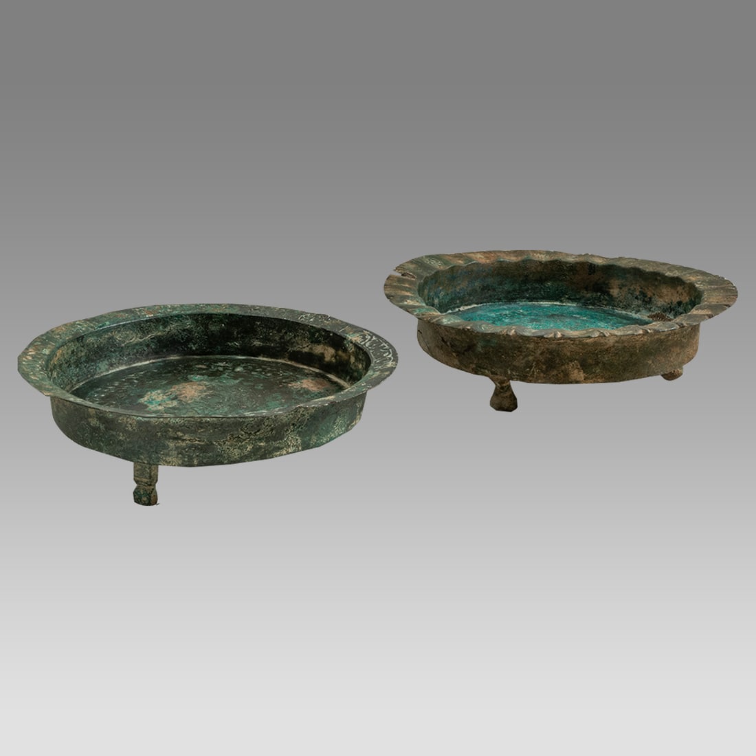 Lot of 2 Ancient Islamic Persian Seljuk Dynasty Bronze Trays c.9th-10th century AD. (1 of 3)